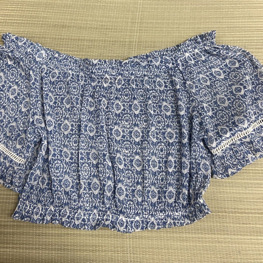 HOLLISTER SHEER PURPLE BOHO CROP TOP PEASANT BLOUSE OFF SHOULDER M/L